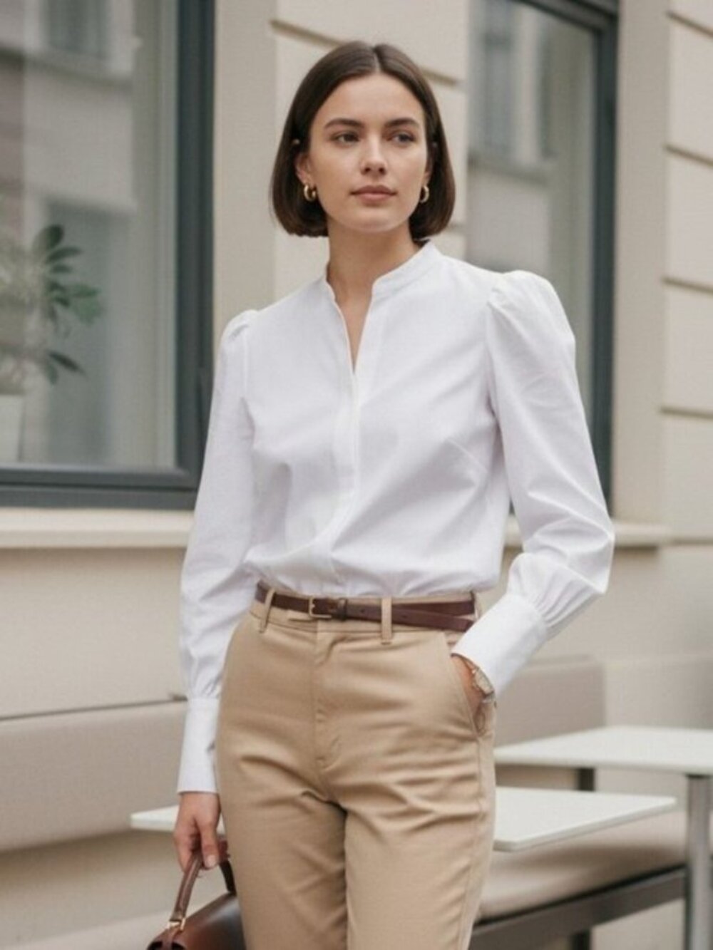 Hyacinth House White Vail Balloon Sleeve Button Blouse NWT M